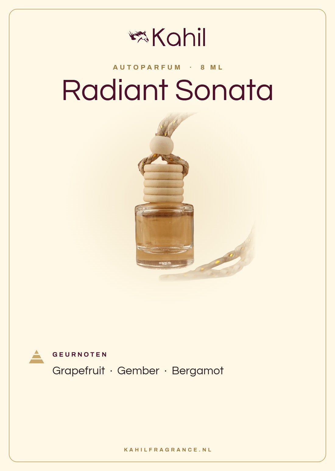 Geurnoten van Kahil Radiant Sonata autoparfum: grapefruit, gember, bergamot