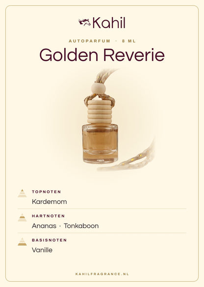 Duftnoten von Kahil Golden Reverie Autoparfüm: Kopfnoten Kardamom; Herznoten Ananas, Tonkabohne; Basisnoten Vanille