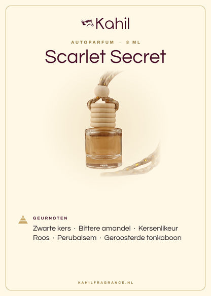 Duftnoten von Kahil Scarlet Secret Autoparfüm: Schwarzkirsche, Bittermandel, Kirschlikör, Rose, Perubalsam, Geröstete Tonkabohne