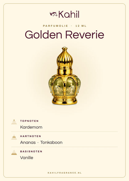 Fragrance notes of Kahil Golden Reverie perfume oil 12 ml: top notes cardamom; heart notes pineapple, tonka bean; base notes vanilla