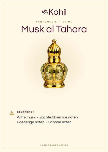 Duftnoten von Kahil Musk al Tahara Parfümöl 12 ml: Weißer Moschus, Zarte blumige Noten, Pudrige Noten, Saubere Noten